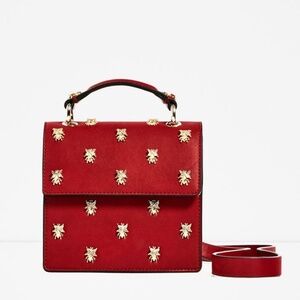 Zara red metallic ladybug crossbody bag
